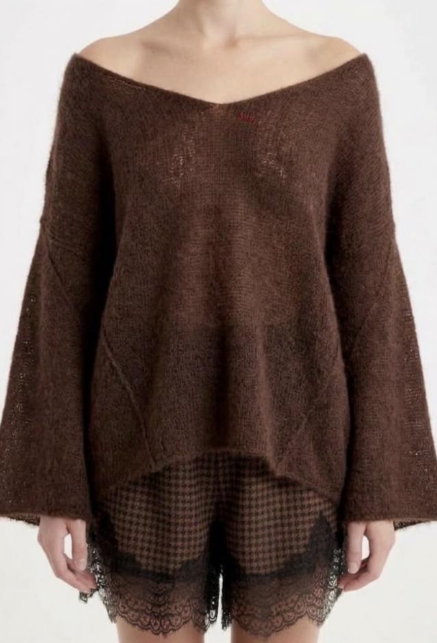 VICOLO Oversized V-Neck Sweater Chocolate